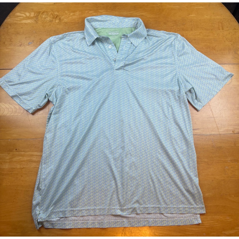 Straight Down Riviera Country Club Golf Polo Shirt Mens XL Blue Green Geometric